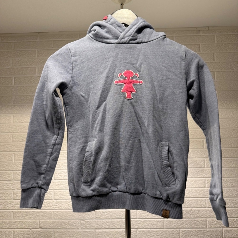 Ampelmann Kids Gray Hoodie with Pink Girl Logo Kangaroo Pocket‎ Organic Cotton